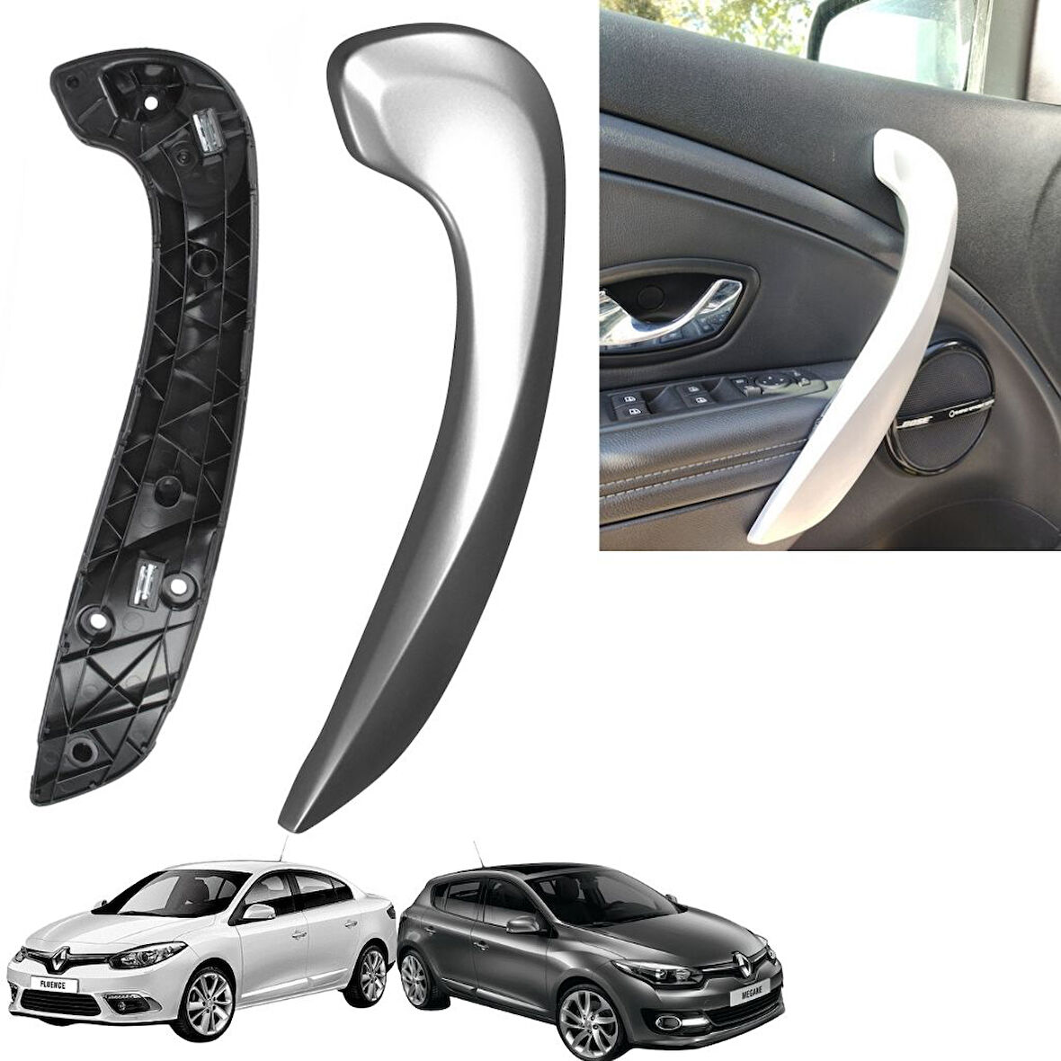 Fluence Megane 3 Kapı Kapı İç Kol Tutamağı Mat Krom Alt Ve Üst Parça Sol 2009-2016