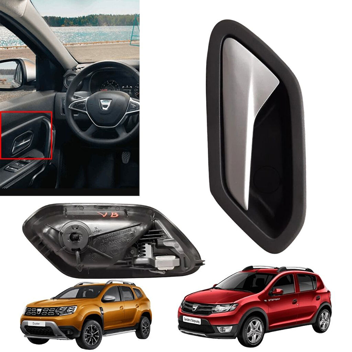 Duster 2 Sandero 2 Kapi İç Açma Kolu Mat Krom Sol Ön Sürücü Tarafı
