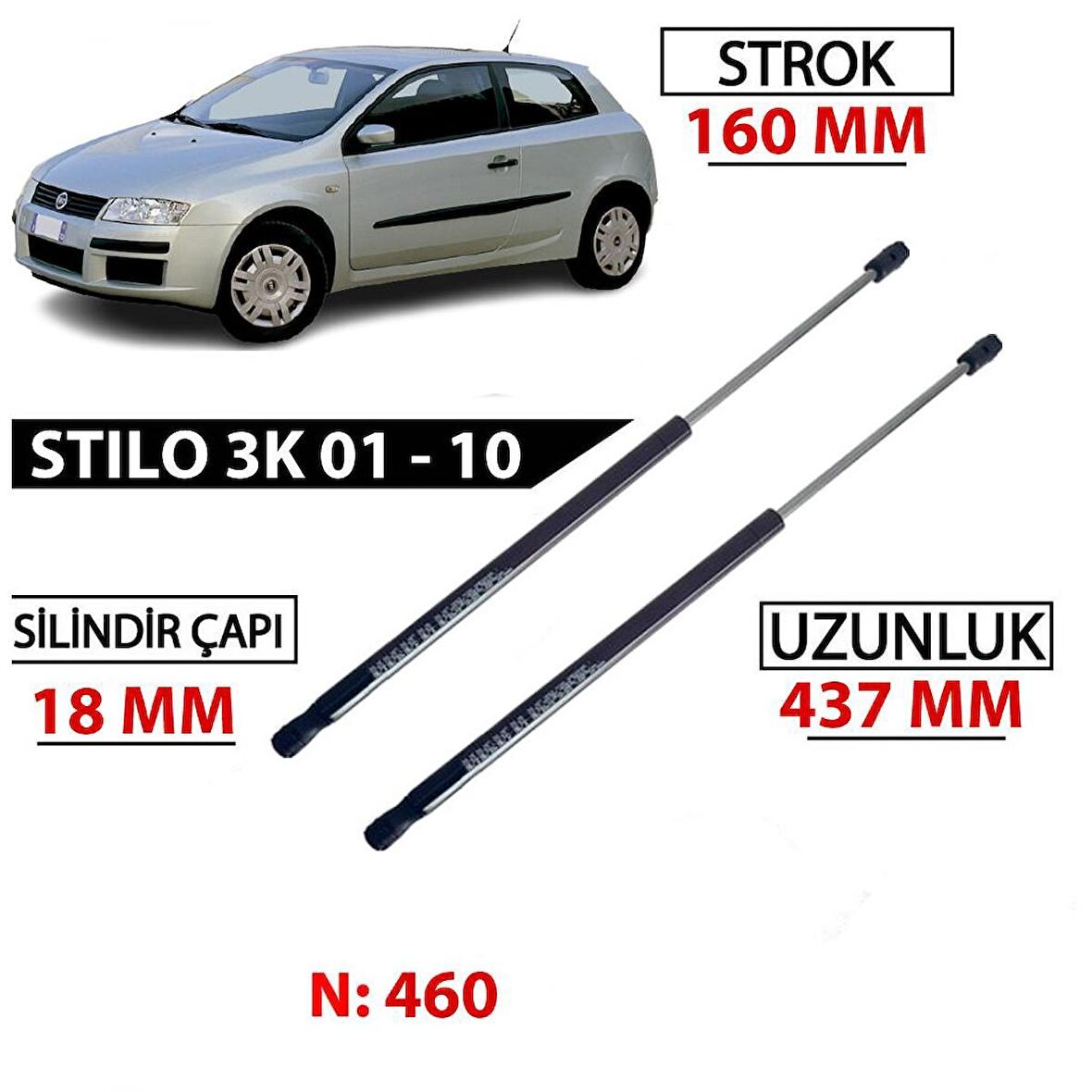 OTOZET Fiat Stilo 3 Kapı Bagaj Amortisörü Sağ Sol Takım 46784994