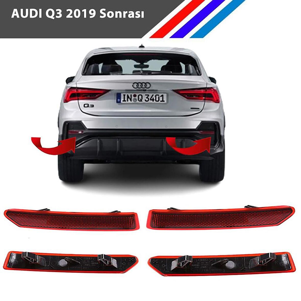 Otozet - Audi Q3 Arka Tampon Reflektörü Sağ  ve Sol Takım 219 Sonrası 83F945106B