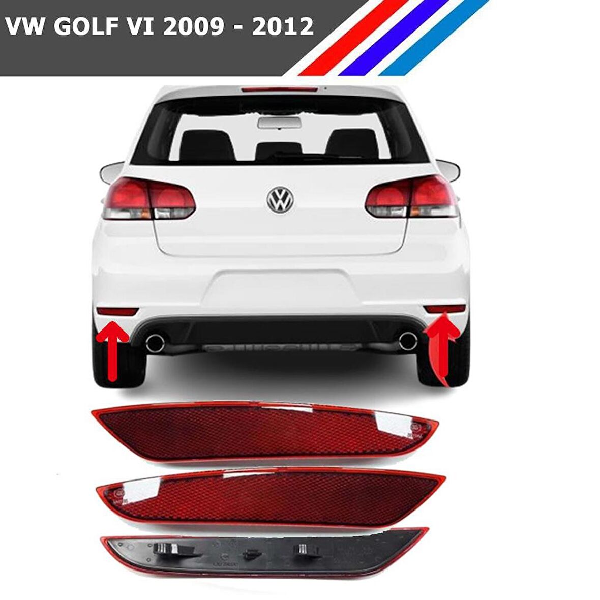 Otozet - VW Golf 6 Arka Tampon Reflektörü Sol ve Sağ Taraf Takım 2009-2012 5K0945106A