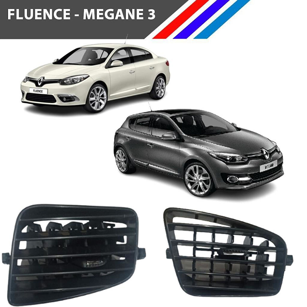 Fluence - Megane 3 Havalandırma Izgarası Orta Sol ve Sağ Takım Krom Uçlu 682606038R