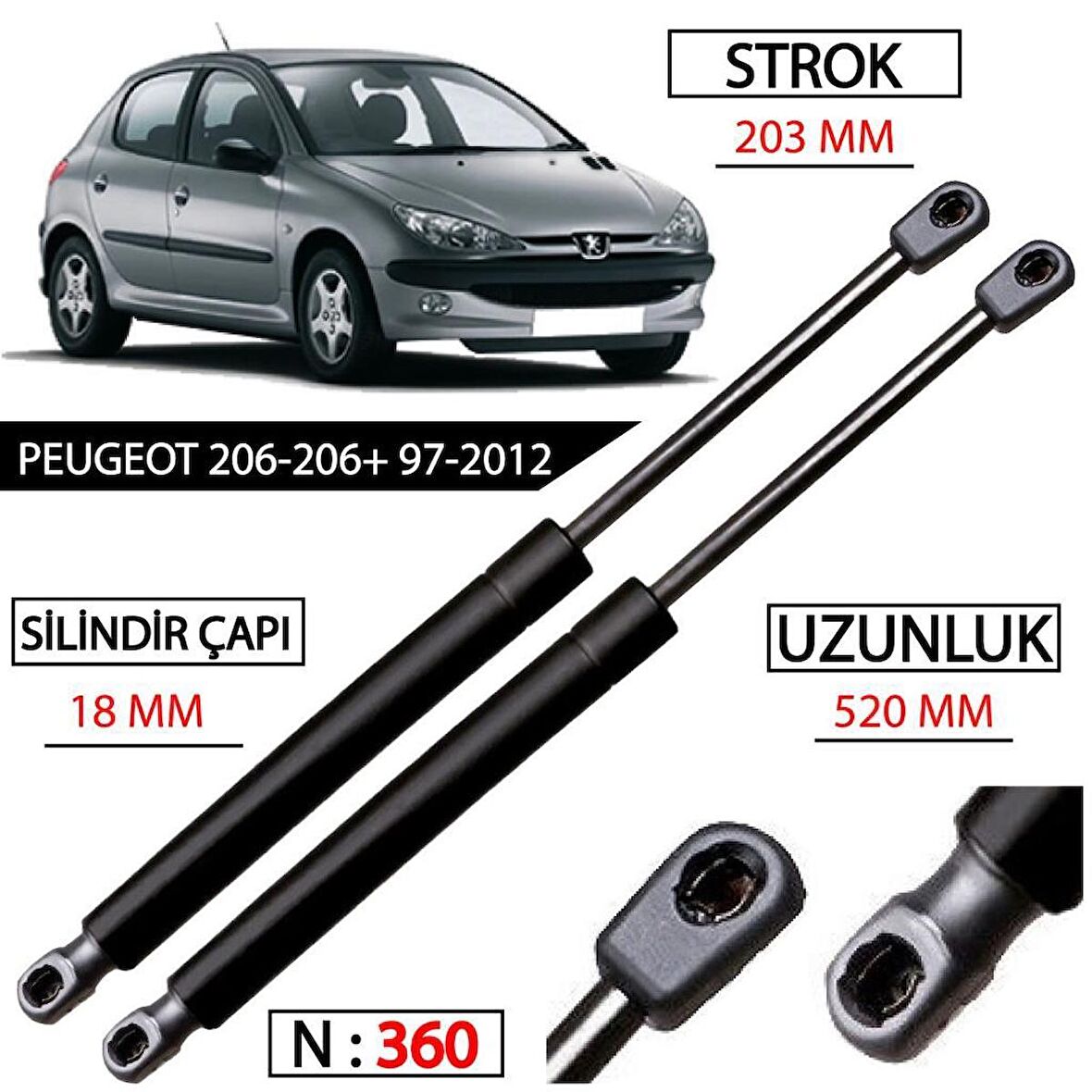 Peugeot 206 Hatchback Kasa Arka bagaj amortisörü 2 Adetli Set 8731.E6