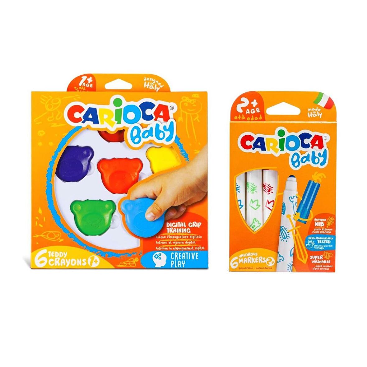 Carioca Jumbo Bebek Süper Yıkanabilir Keçeli Boya Kalemi Ve Teddy Baby Crayons 6 Lı +1 Yaş Boya