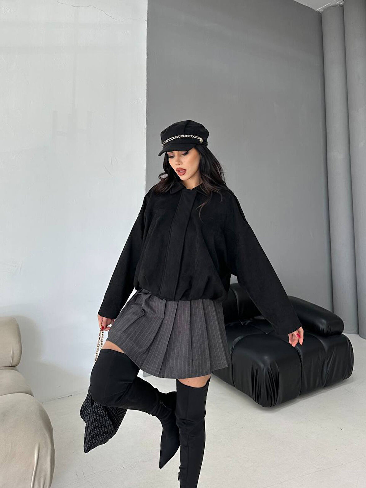 Süet Apoletli Bomber Ceket