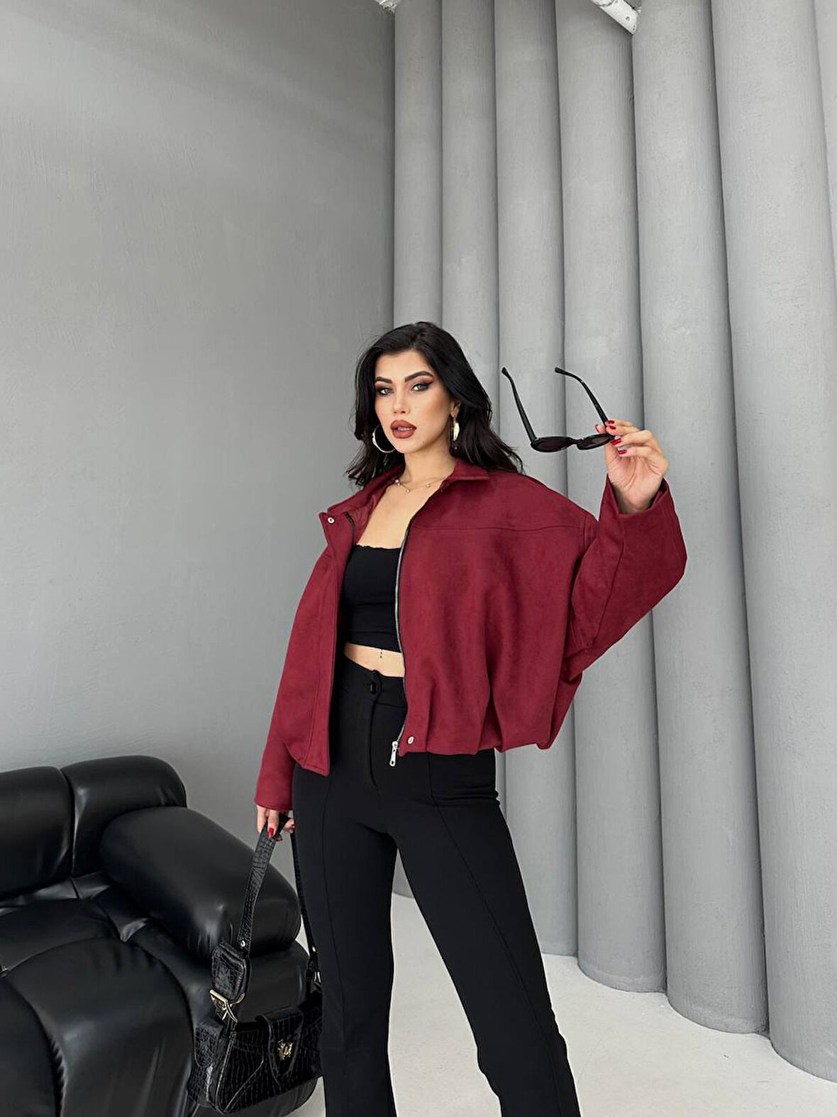 Süet Apoletli Bomber Ceket