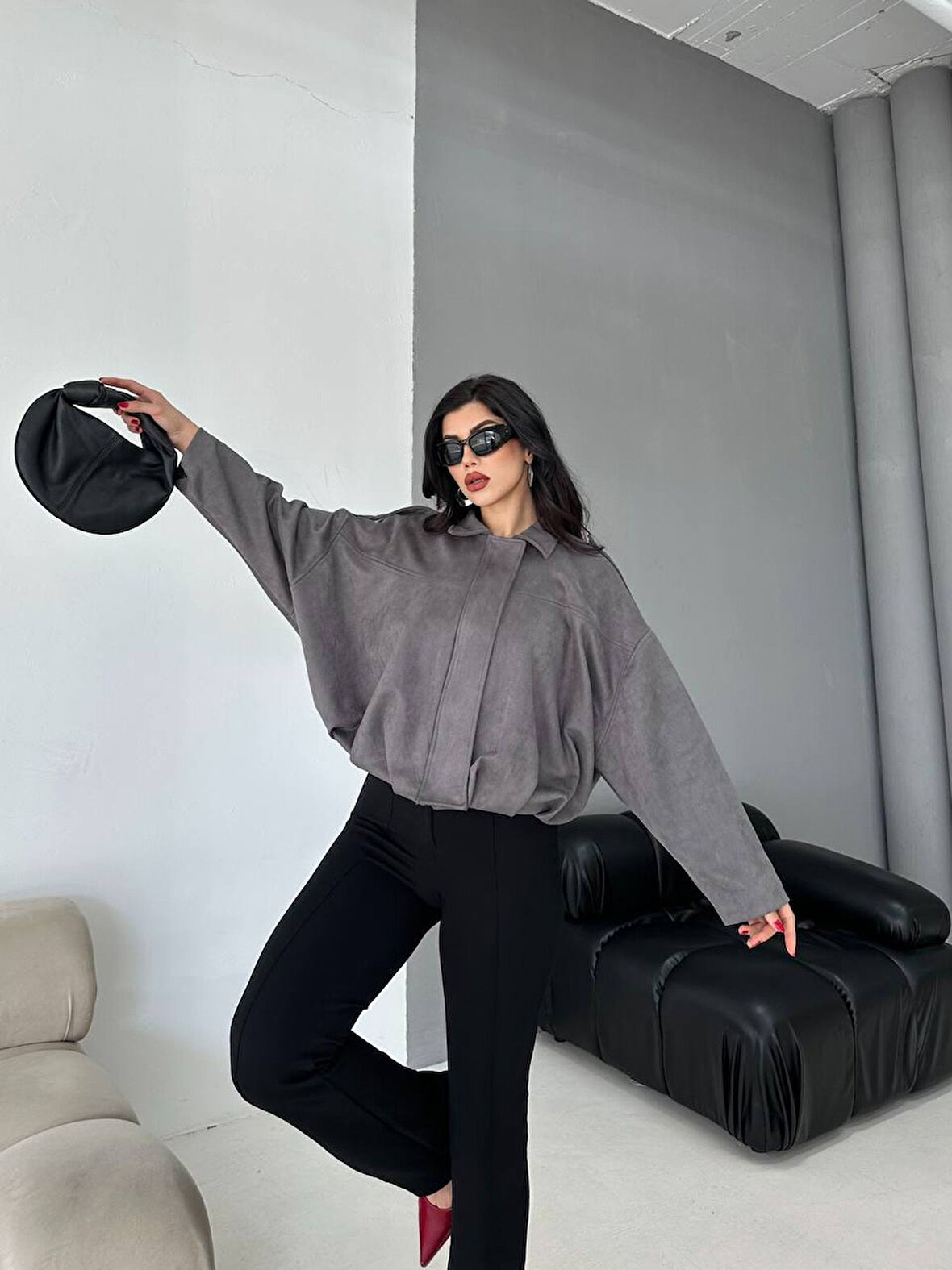 Süet Apoletli Bomber Ceket