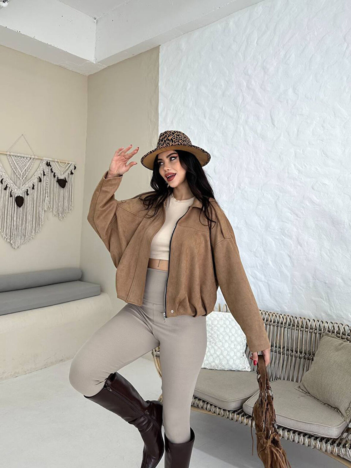 Süet Apoletli Bomber Ceket