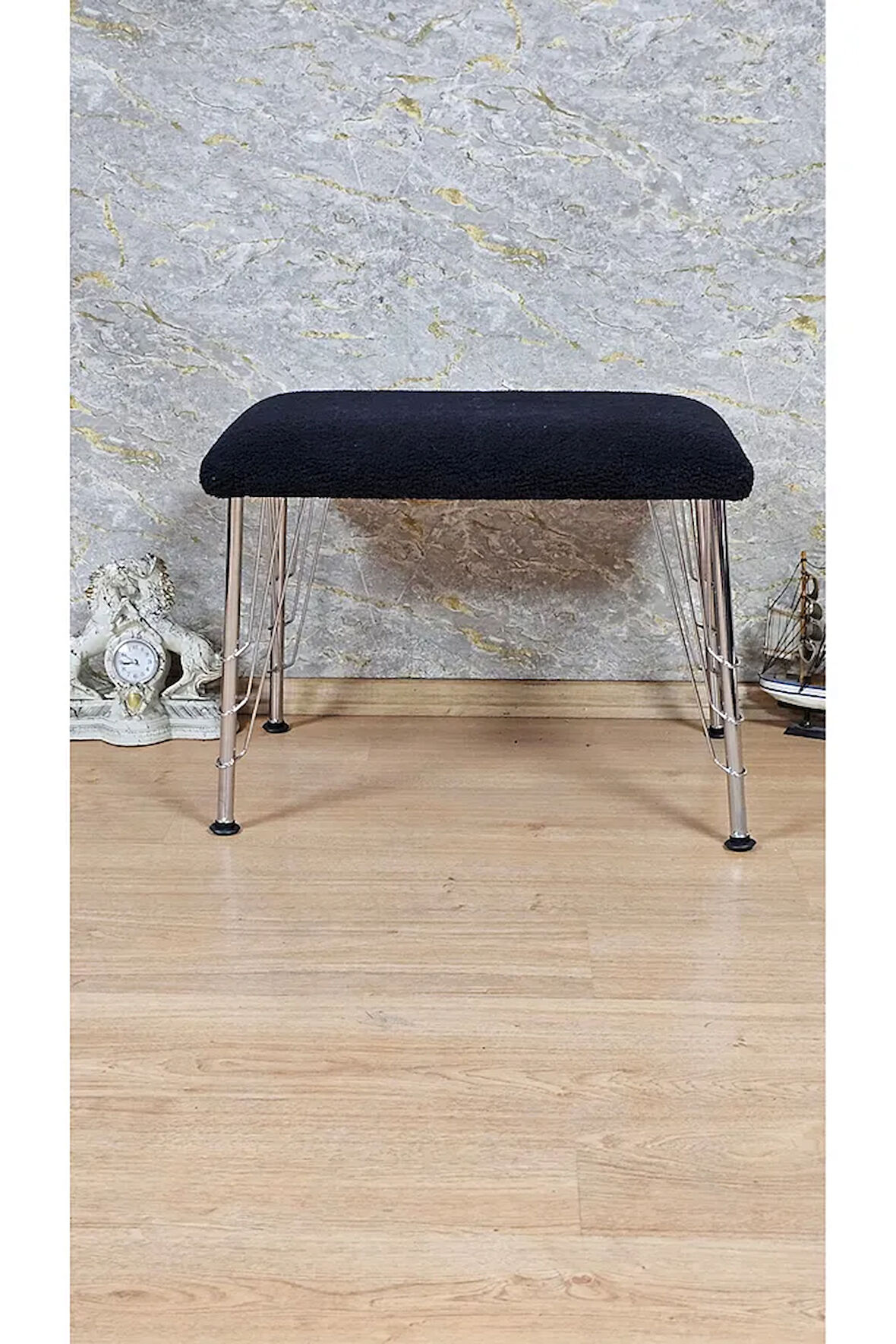 Tedy Kumaşlı 60 cm x 38 cm Krom Telli Ayak Oturak