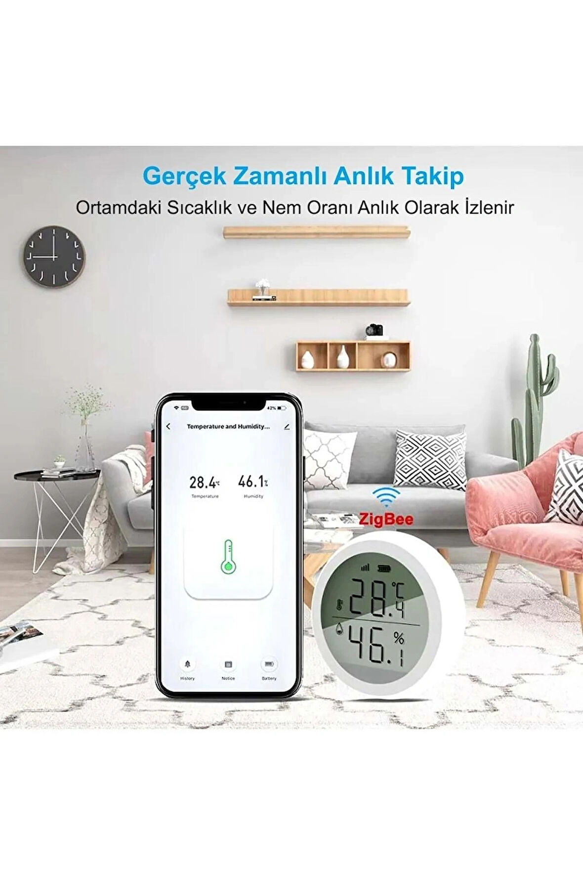 YENİLZD ZigBee Tuya Akıllı Yaşam Uygulaması Sıcaklık Nem Sensörü LCD Ekran APP Kontrol