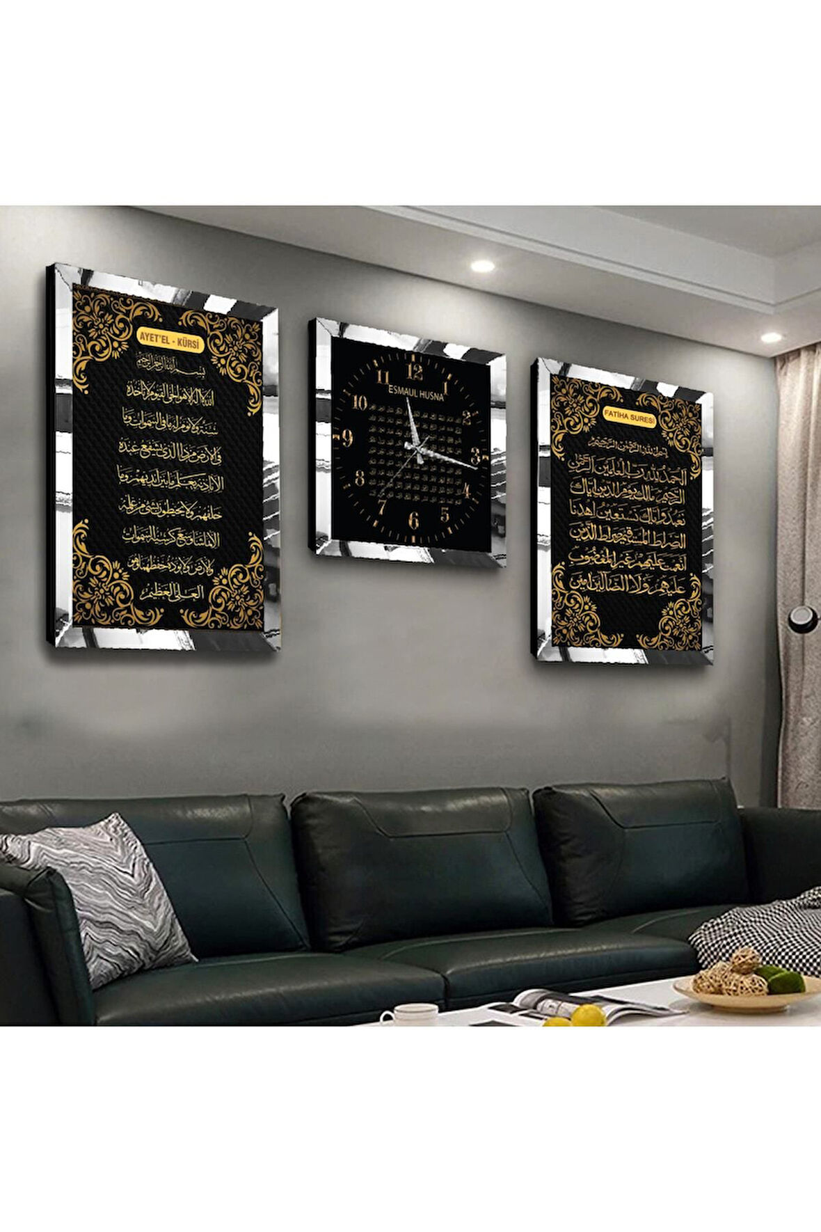 Ayetel Kürsi Fatiha Süresi Ve Esmaül Hüsna Pleksi Kenar Üçlü Mdf Tablo Seti