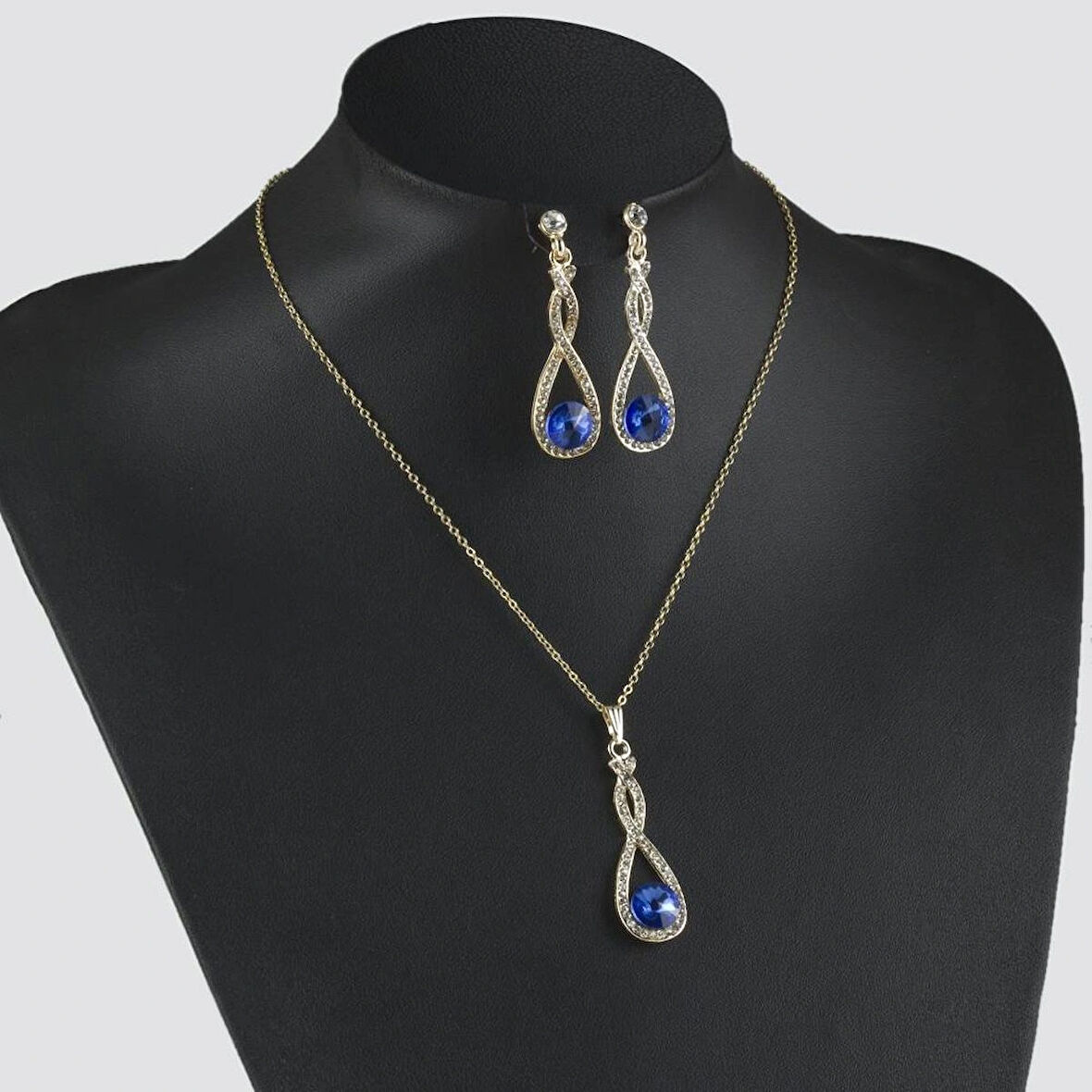 ZİRKON MAVİ TAŞ ALTIN KAPLAMA KOLYE SET