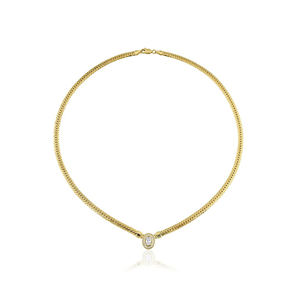 Oval Taşlı Balık Sırtı Kolye ZKU107