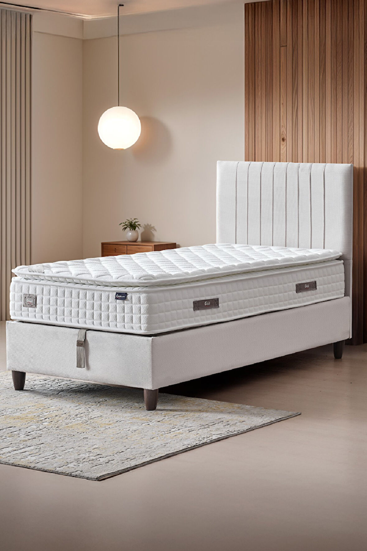 Zambak Tek Kişilik Sandıklı Baza Antibakteriyel Ortopedik Paket Yaylı Pedli Yatak 3 lü Set