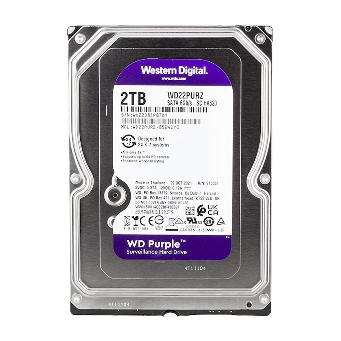 Western Digital WD Purple WD22PURZ Sata 3.0 5400 RPM 3.5 inç 2 TB Harddisk