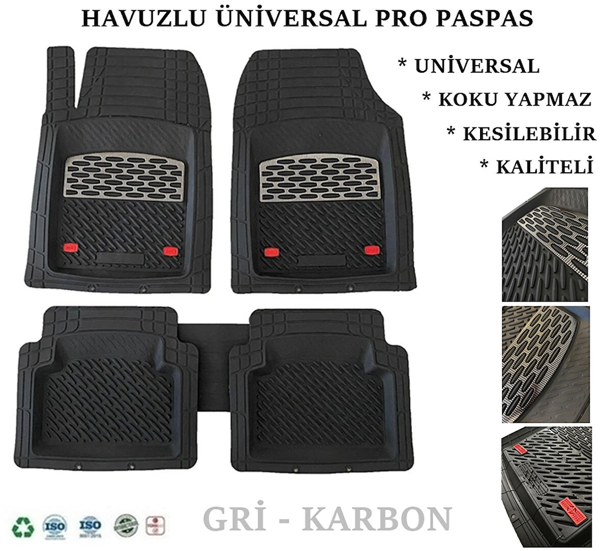 Opel Corsa C 2004 Uyumlu Derin Havuzlu Üniversal Pro Paspas Siyah - Gri 