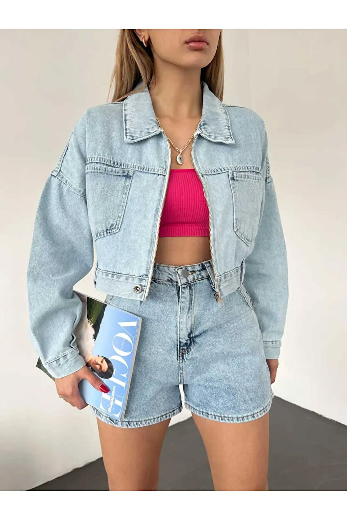 FERMUARLI CROP KOT CEKET