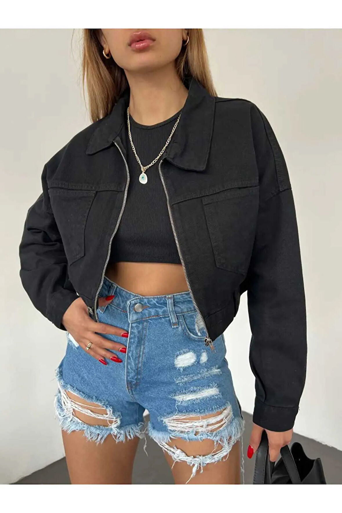 FERMUARLI CROP KOT CEKET