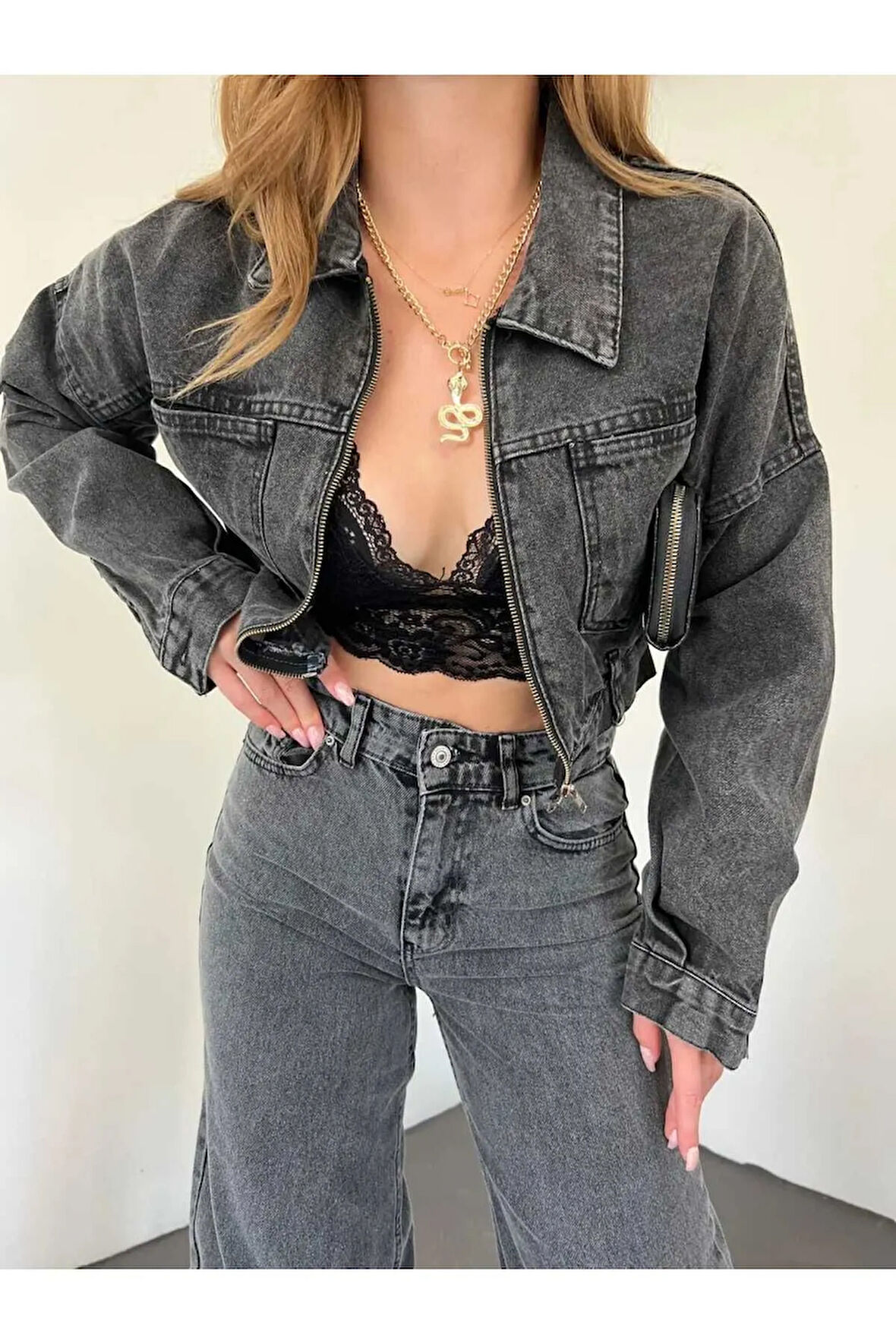 FERMUARLI CROP KOT CEKET