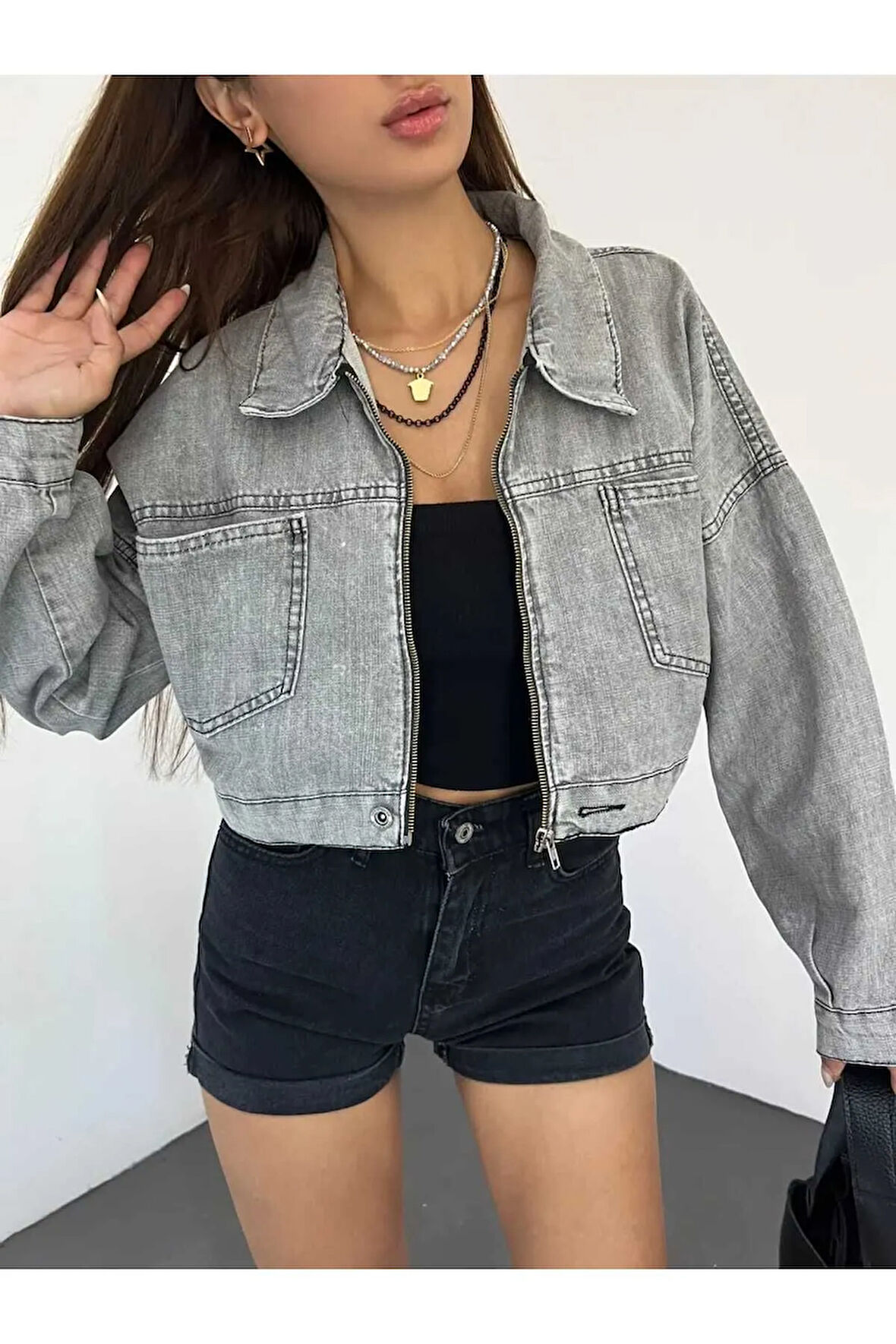 FERMUARLI CROP KOT CEKET