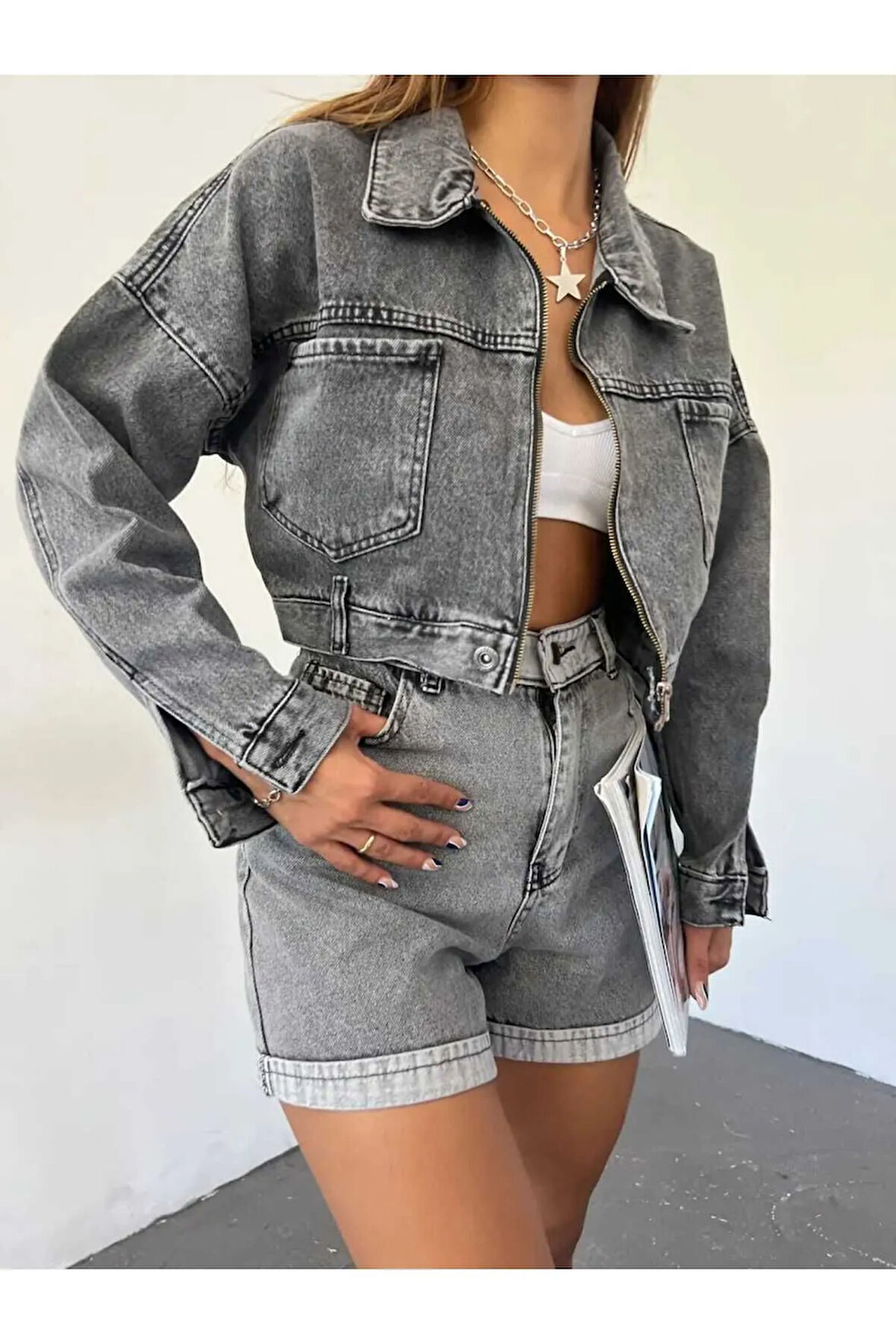 FERMUARLI CROP KOT CEKET