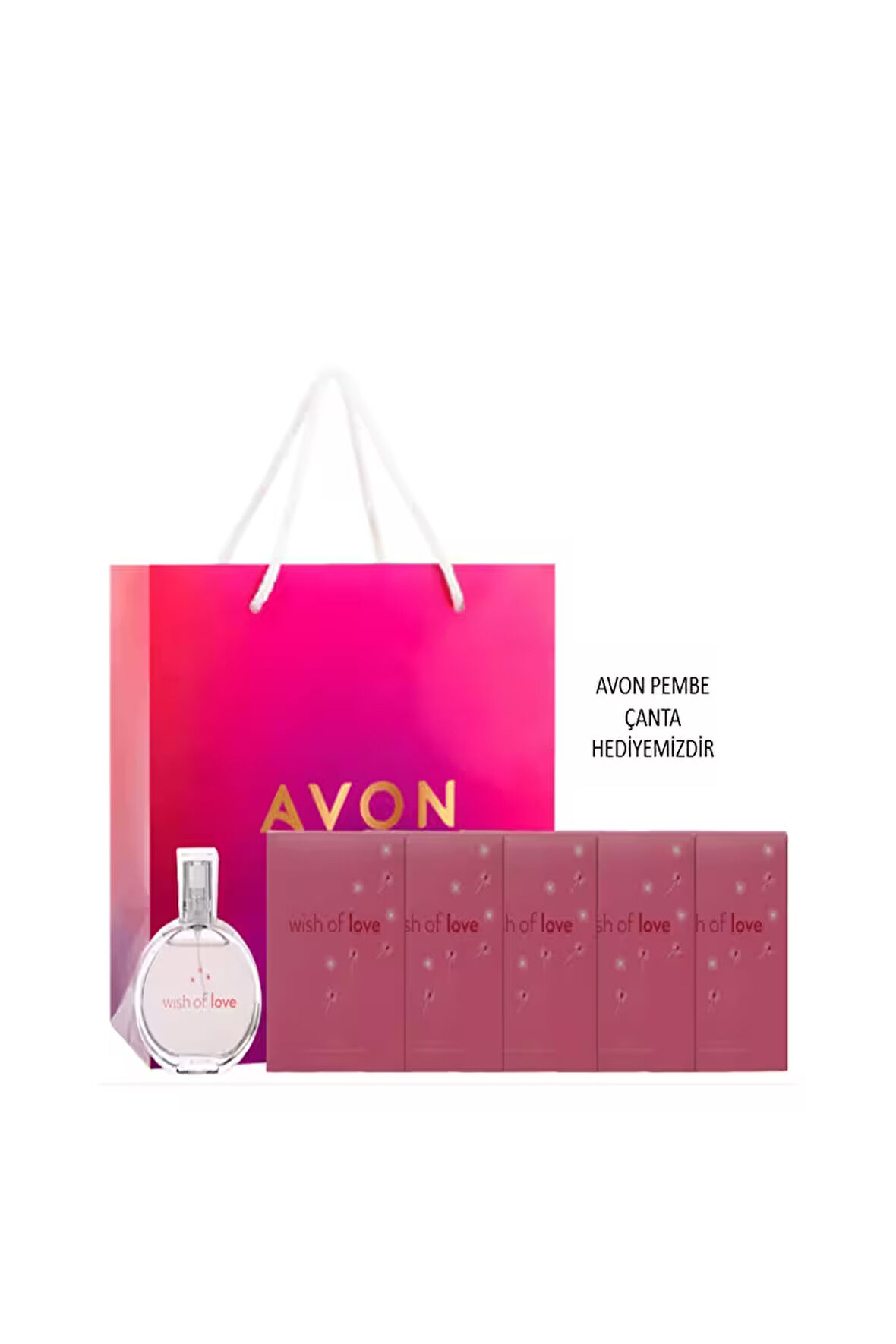 Wish of Love Kadın Parfüm EDT 50 ml (5 Adet) & Pembe Çanta