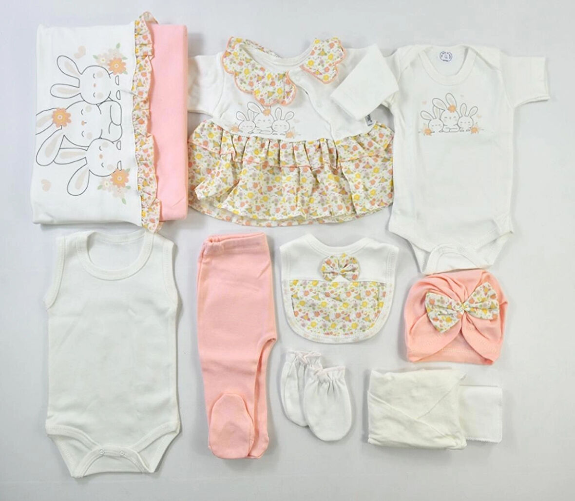 KIZ BEBEK 0RGANİK 0-3 AY ÇİÇEKLİ FIRFIRLI 10 LU HASTANE ÇIKIŞ ZIBIN SETİ