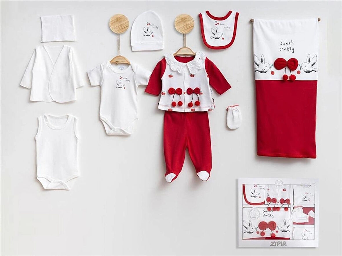 KIZ BEBEK ORGANİK 0-3 AY PONPON KİRAZLI 10 LU HASTANE ÇIKIŞI ZIBIN SETİ