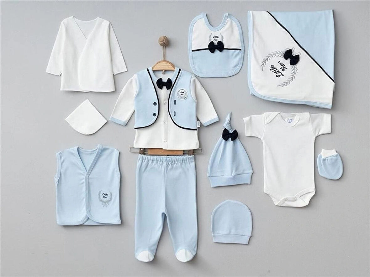 ERKEK BEBEK ORGANİK 0-3 AY LİTTLE MAN HRIKALI HASTANE ÇIKIŞ ZIBIN SETİ