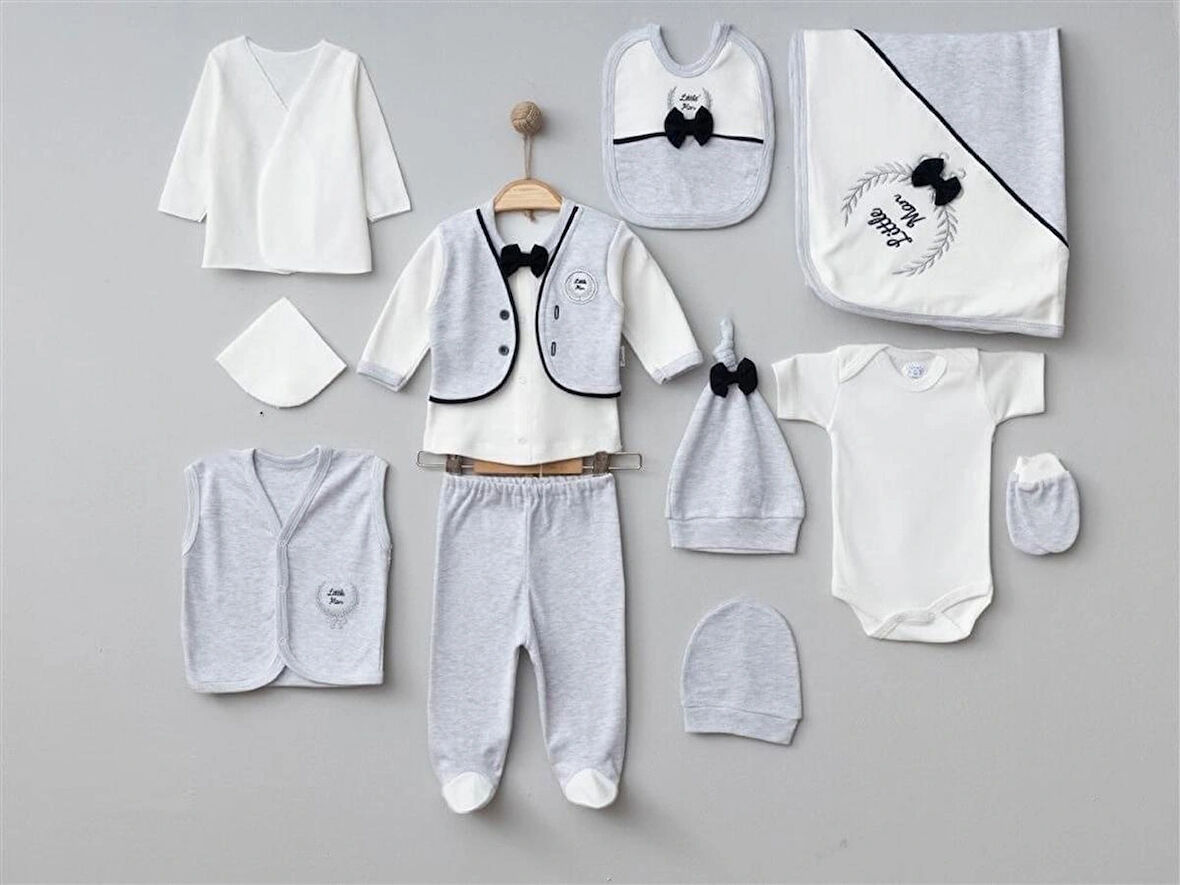 ERKEK BEBEK ORGANİK 0-3 AY LİTTLE MAN HRIKALI HASTANE ÇIKIŞ ZIBIN SETİ