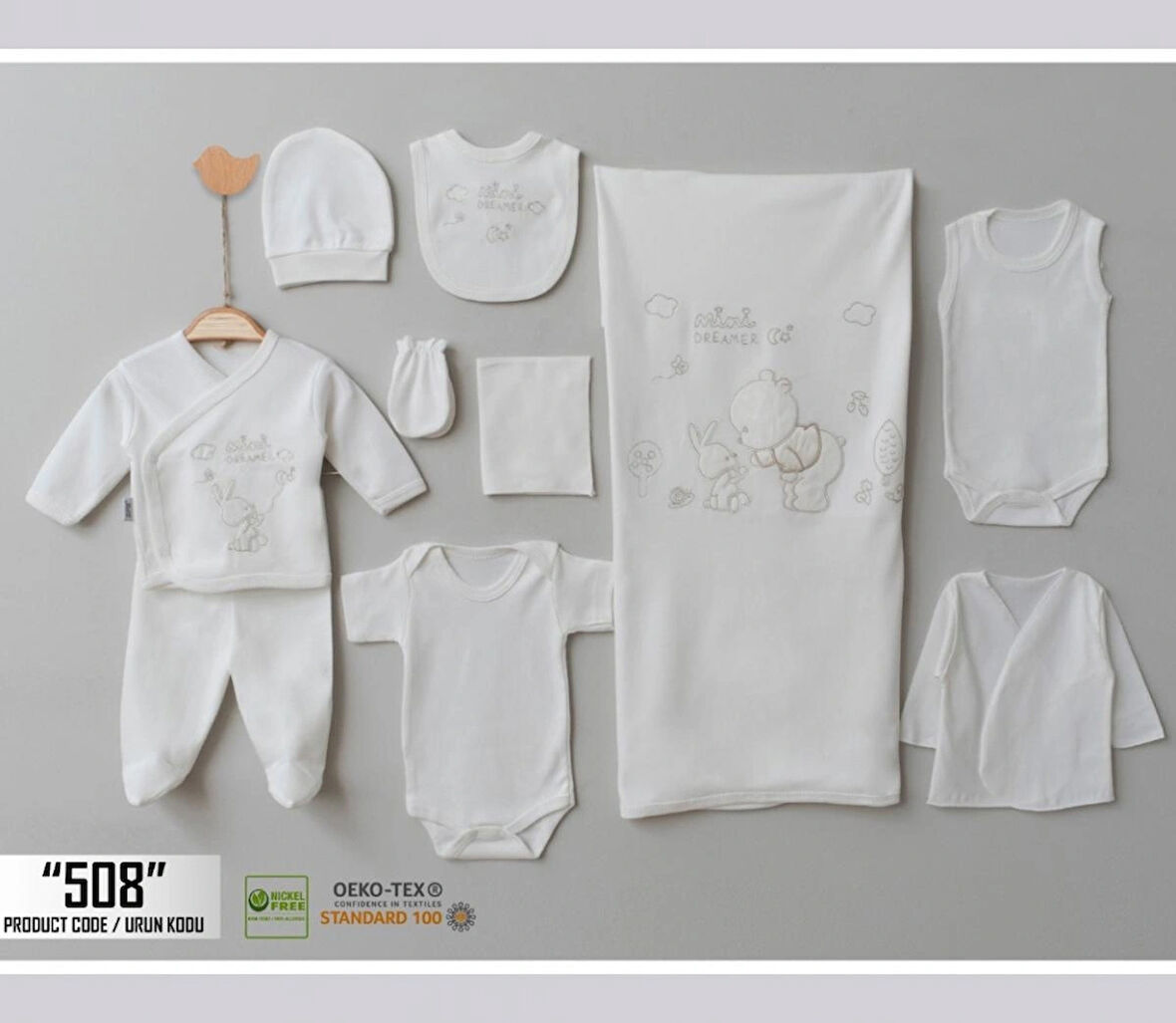 ORGANİK 0-3 AY RÜYACI TAVŞAN NAKIŞLI 10 LU HASTANE ÇIKIŞ ZIBIN SETİ