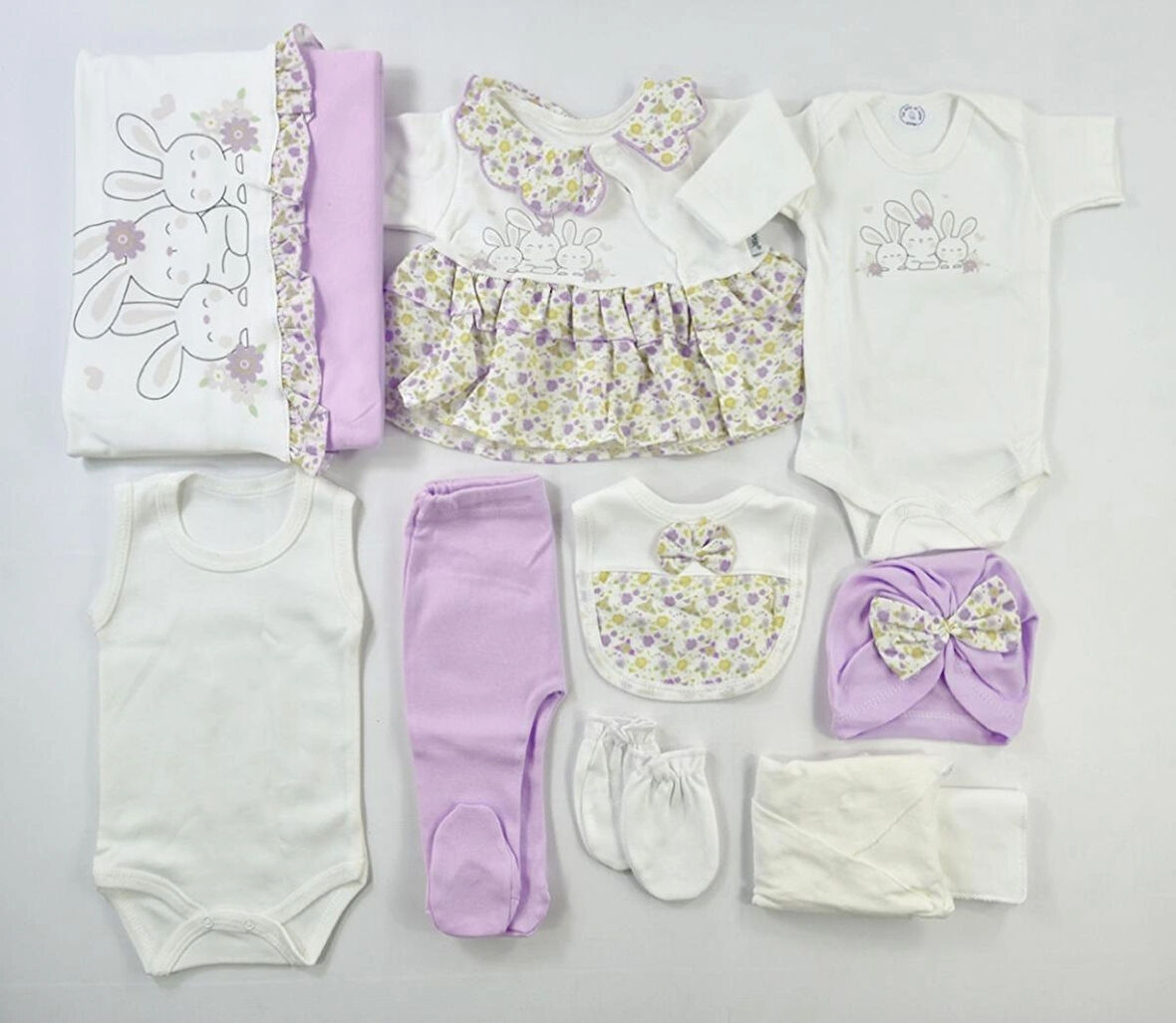 KIZ BEBEK 0RGANİK 0-3 AY ÇİÇEKLİ FIRFIRLI 10 LU HASTANE ÇIKIŞ ZIBIN SETİ