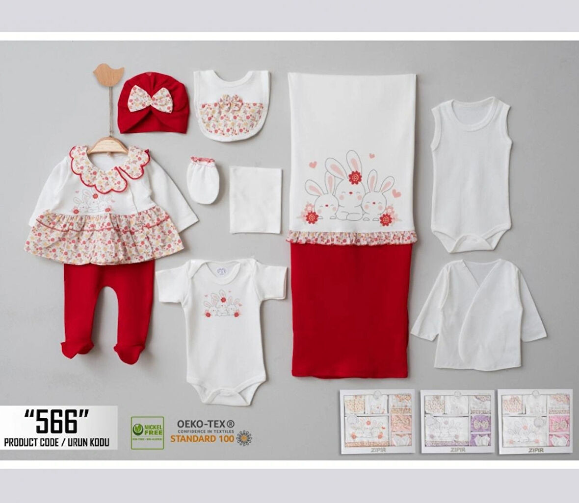 KIZ BEBEK 0RGANİK 0-3 AY ÇİÇEKLİ FIRFIRLI 10 LU HASTANE ÇIKIŞ ZIBIN SETİ