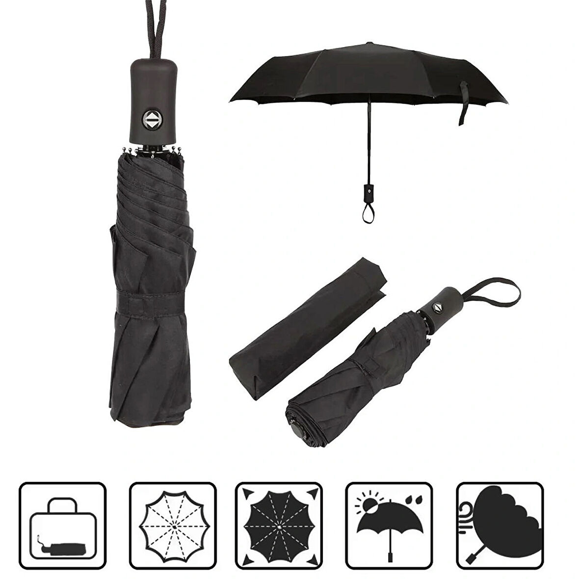 Microcase Unisex Tam Otomatik 8 Telli Rüzgar Korumalı Rüzgarda Kırılmayan Su Geçirmez Dayanıklı Şemsiye AL4663