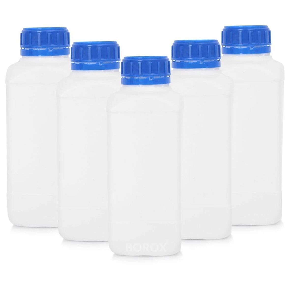 Plastik Kare Şişe 1000 ml - Mavi Kapaklı - 5 Adetlik Set