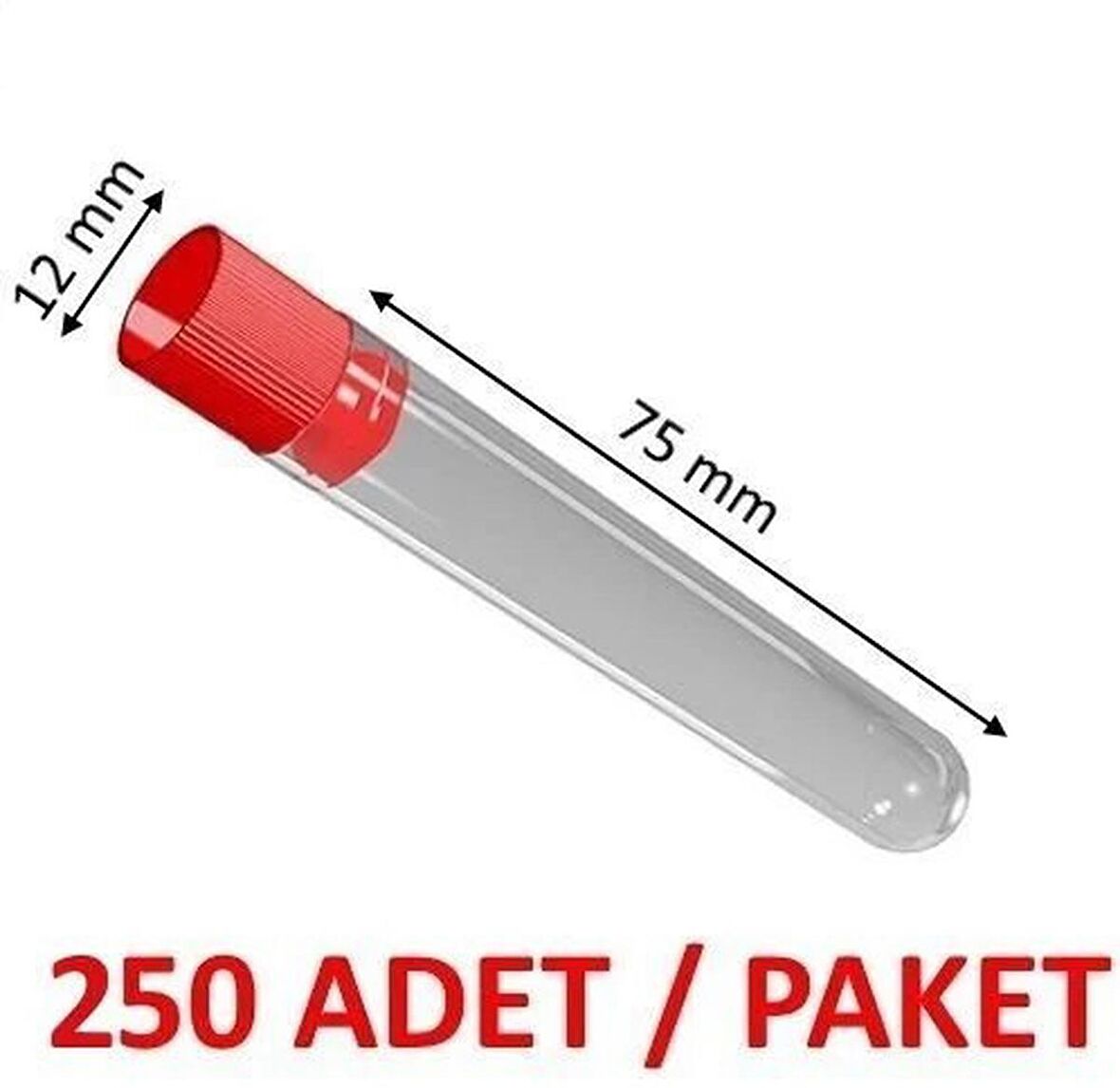 Plastik Test Tüpü Kapaklı 12x75 mm - 5ml -  Santrifüj Tüpü -  250 Adetlik Set