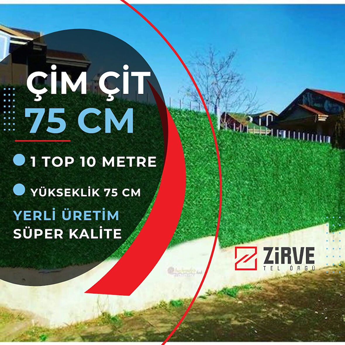 Çim Çit Takımı 75 CM x 10 M (5 Direk + Aparatlar)