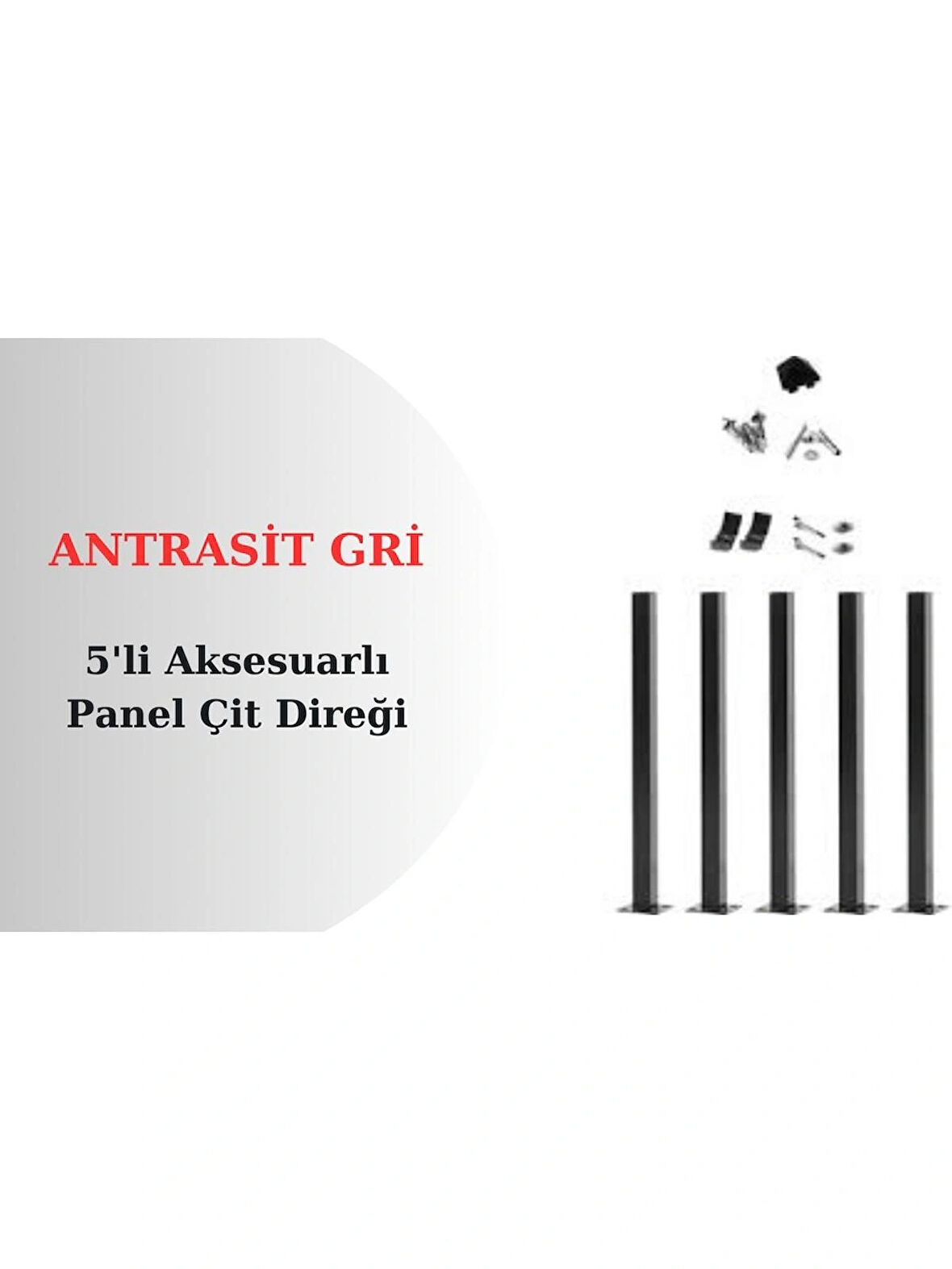 50 cm Panel Çit Direği Antrasit Gri Aksesuarlı (5 Adet)