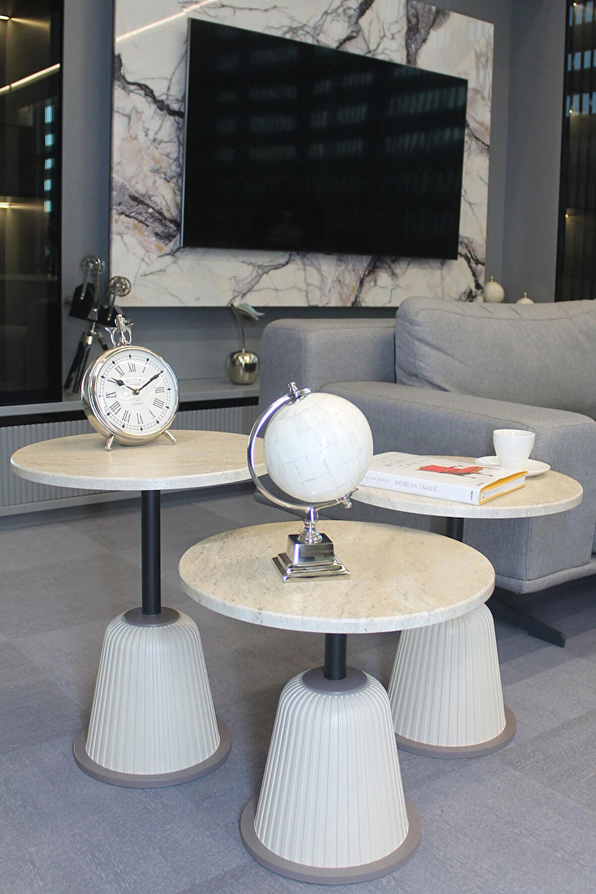 Milano Zigon Sehpa Traverten Mdf - Zigon Sehpa 3'lü