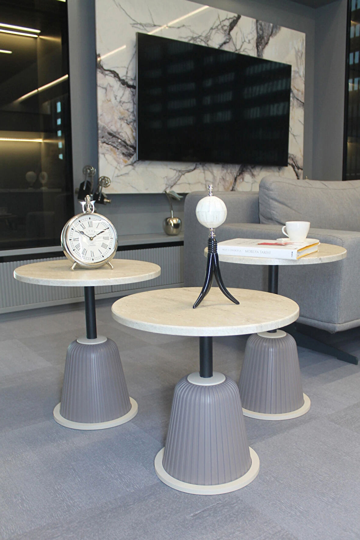 Milano Zigon Sehpa Traverten Mdf - Zigon Sehpa 3'lü