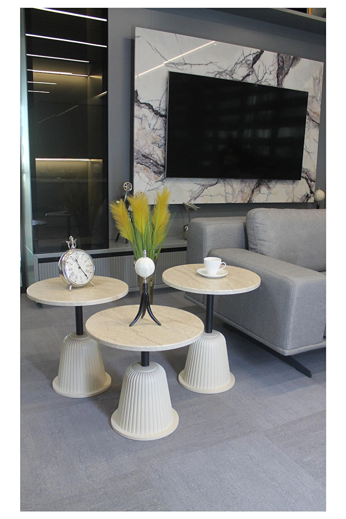 Milano Zigon Sehpa Traverten Mdf (Komple Krem) - Zigon Sehpa 3'lü