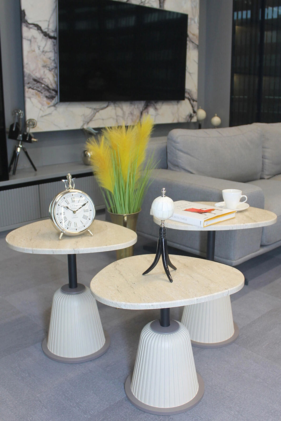 Torino Zigon Sehpa Traverten Mdf - Zigon Sehpa 3'lü