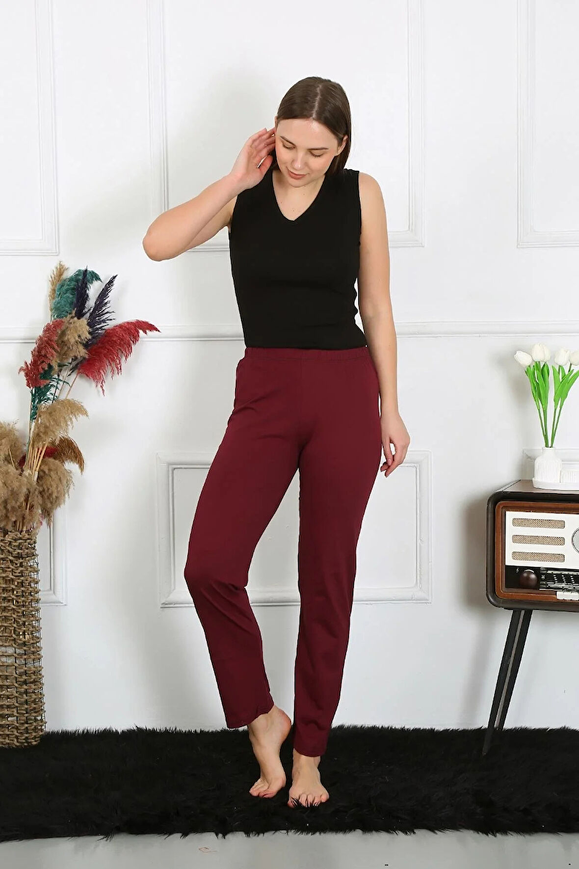 Kadın Pamuk Penye Tek Alt Pijama Bordo