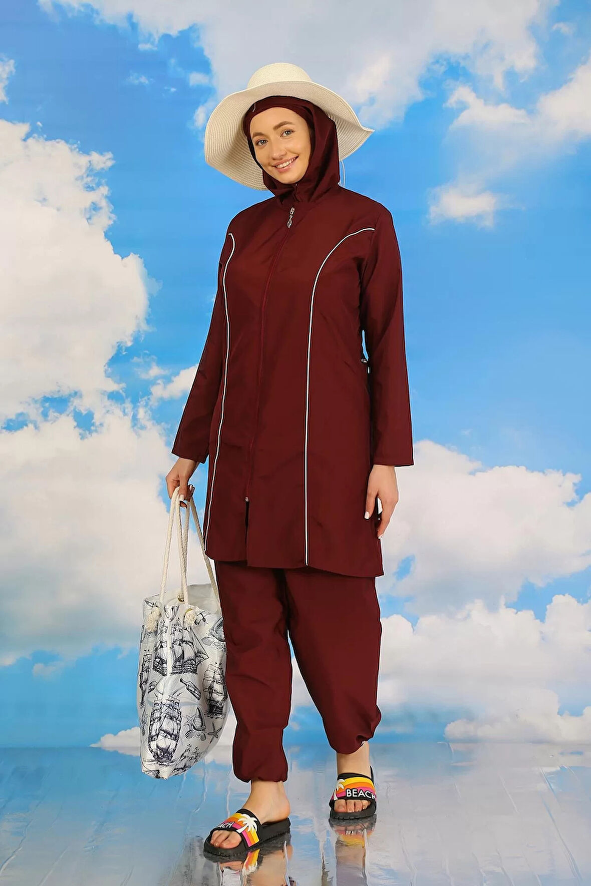 Kadın Tam Tesettür Bordo Mayo