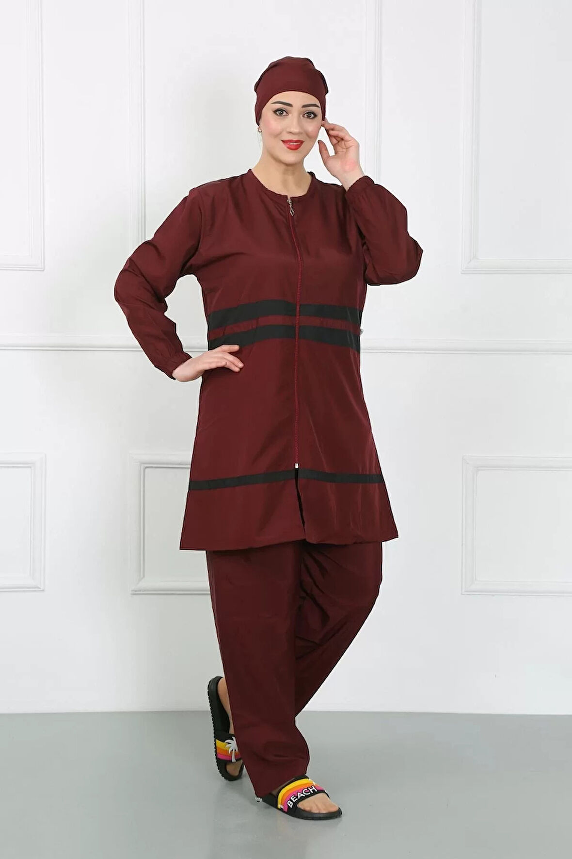 Büyük Beden Tesettür Mayo Bordo
