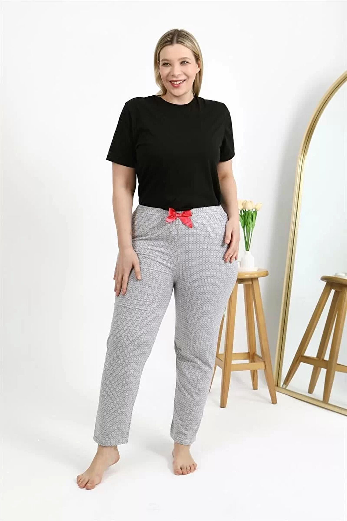 Kadın Pamuklu Büyük Beden Alt Pijama Gri