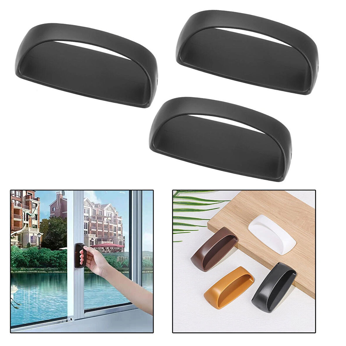 Microcase Plastik Yapışkanlı Sürgülü Pencere Çekmece Kapı Kolu Tutacağı - SİYAH AL4834 3 Adet