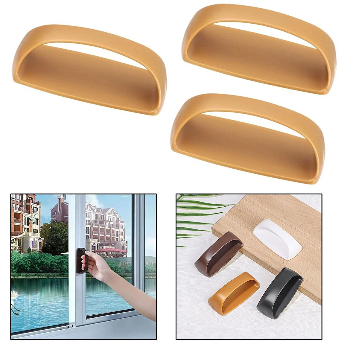 Microcase Plastik Yapışkanlı Sürgülü Pencere Çekmece Kapı Kolu Tutacağı - AÇIK KAHVERENGİ AL4834 3 Adet