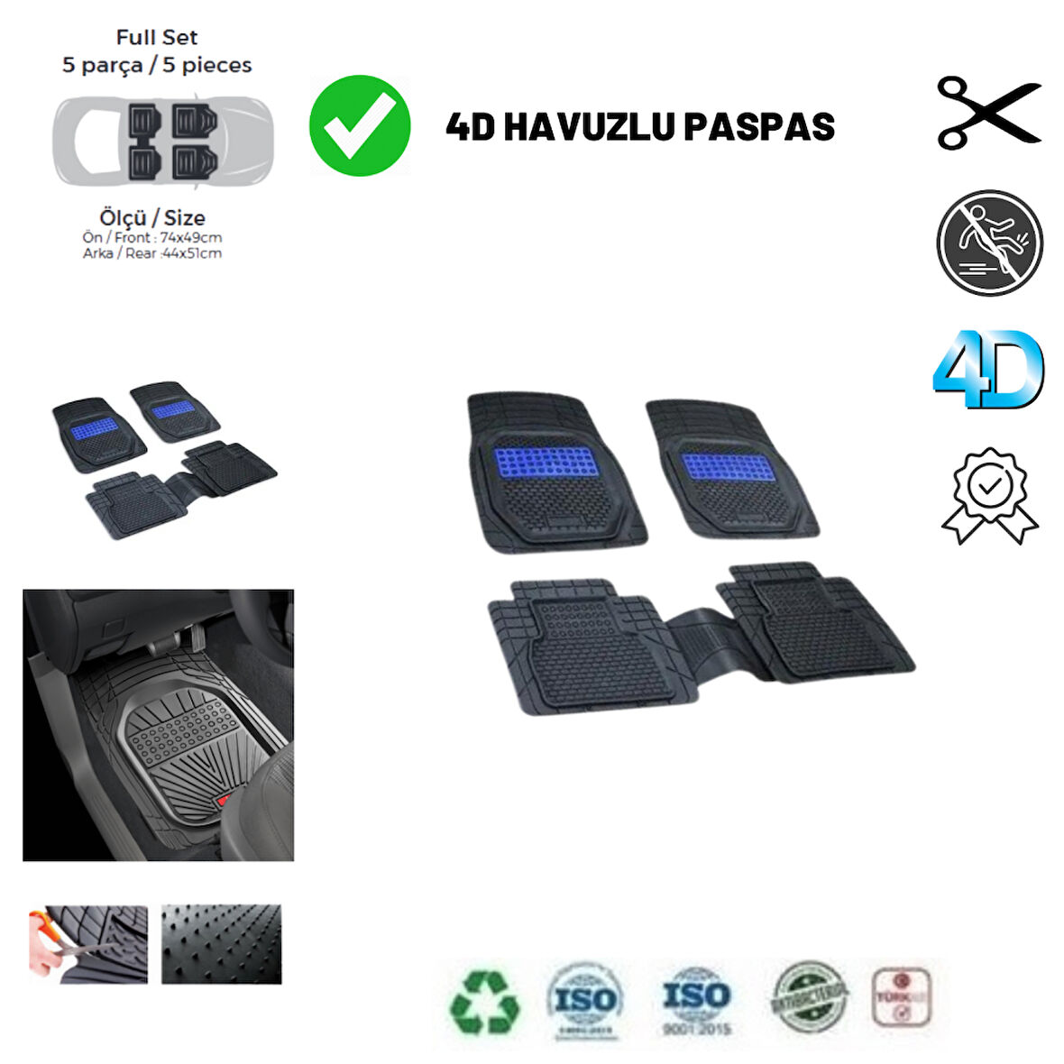 Skoda Fabia HB 2004 UYUMLU HAVUZLU ÜNIVERSAL YENİ NESİL PLUS PASPAS SİYAH - MAVİ