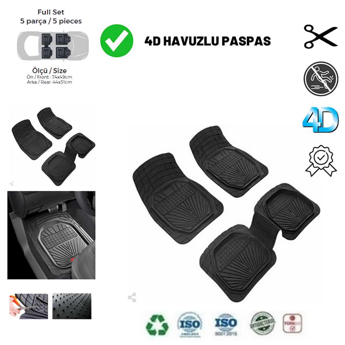 Citroen C5 Sedan 2001 UYUMLU HAVUZLU ÜNIVERSAL YENİ NESİL PLUS PASPAS SİYAH